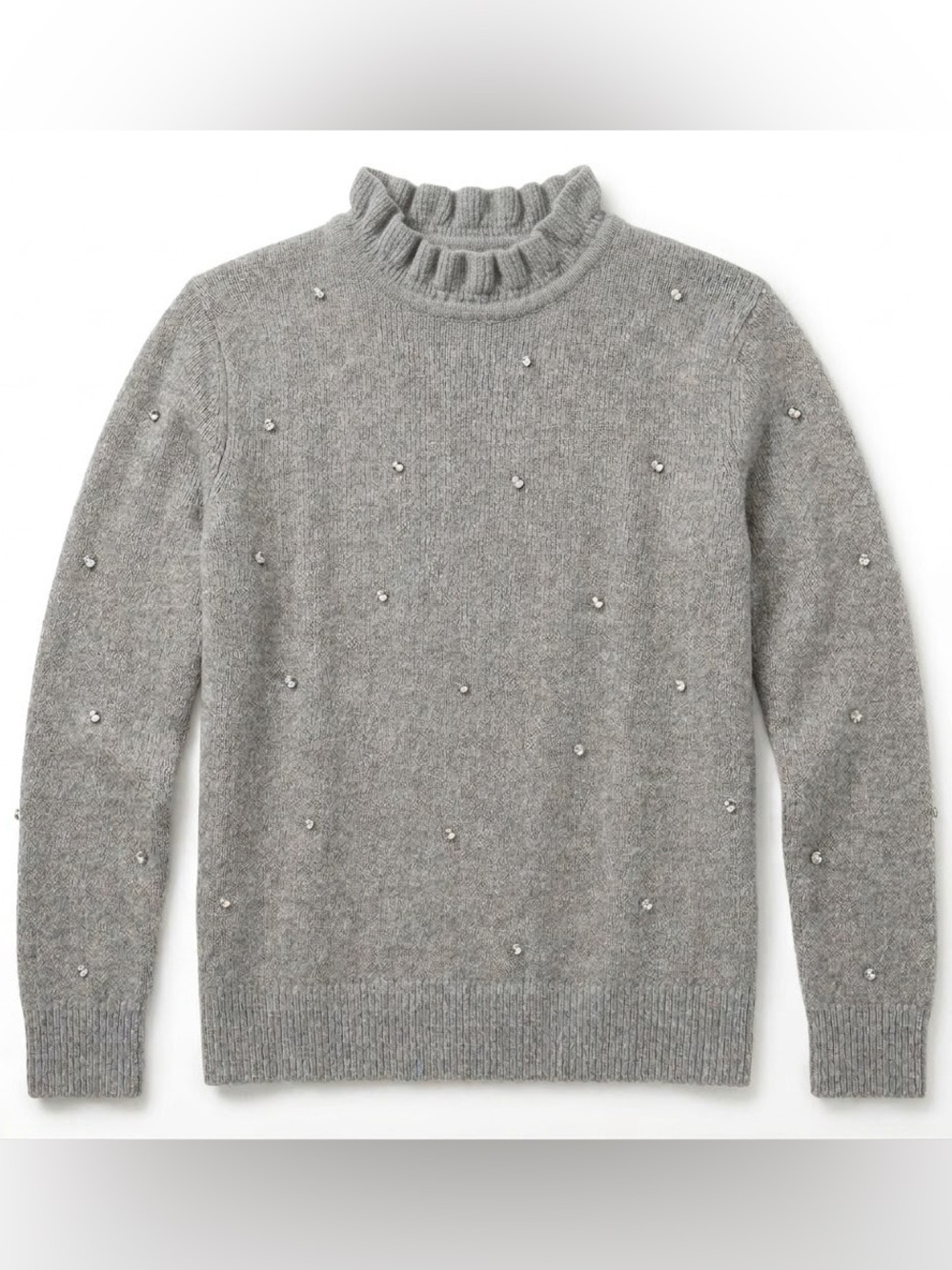 HINGE NORDSTROM ruffle mock neck rhinestones gray heather sweater XS